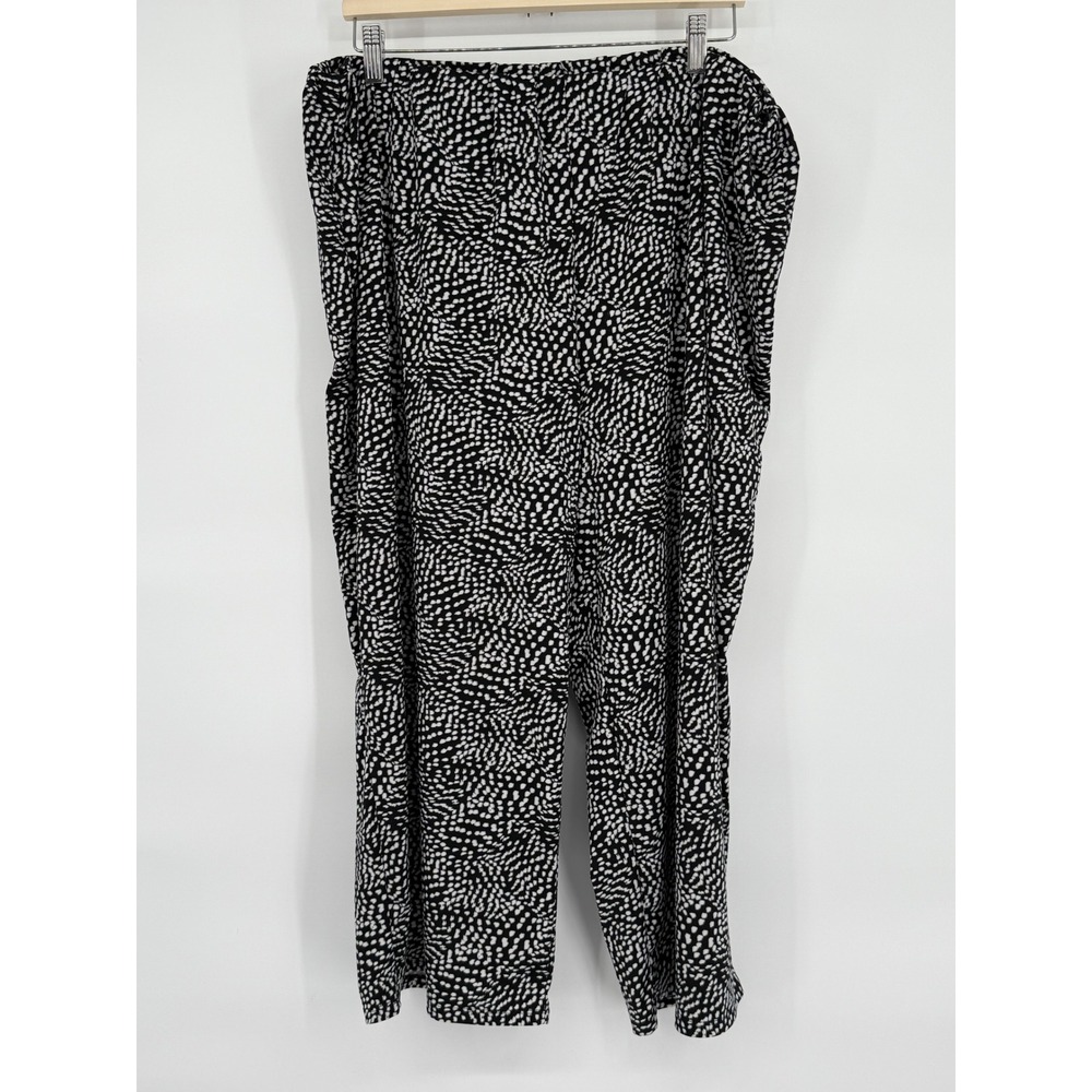Tahari Women's Sz 3X Pull On Printed Wide Leg‎ Pants Black White Comfortable
